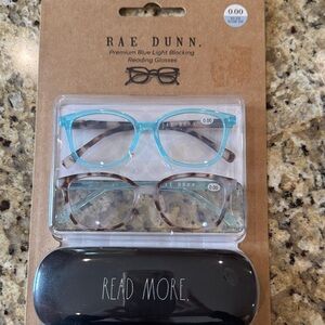 Rae Dunn Blue and Brown Blue Light Blocking Glasses with Black Case